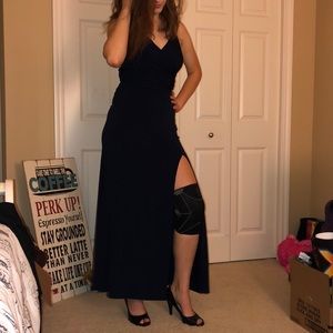 navy maxi homecoming/prom dress